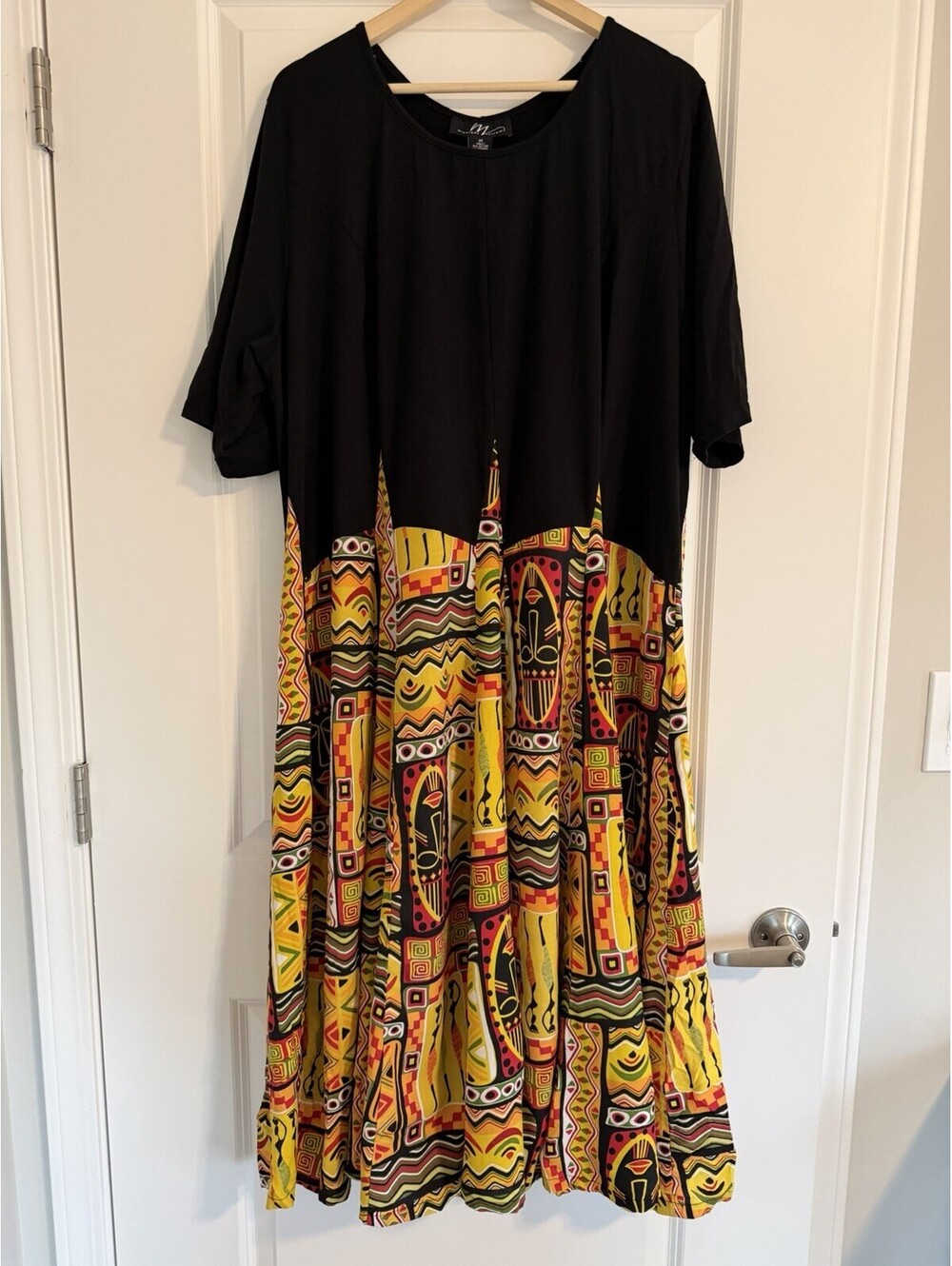 Midnight Velvet Tribal Print Tiered Midi Dress Size 3X Afrocentric Print